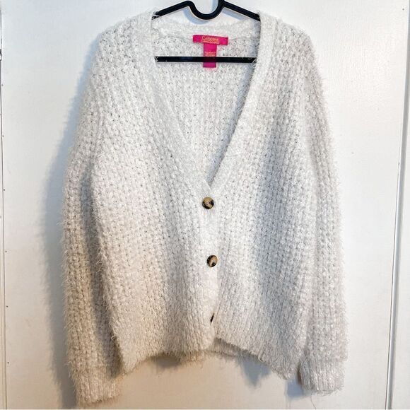 Catherine Malandrino Eyelash Cardigan Button Up White L - Picture 6 of 7